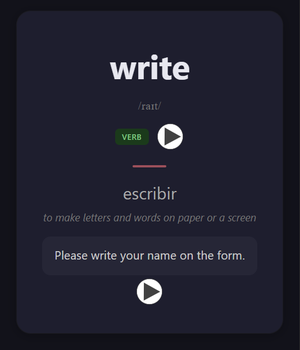 Core Vocabulary card front — write
