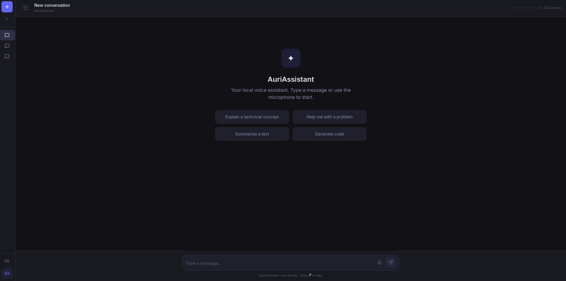 AuriAssistant home screen